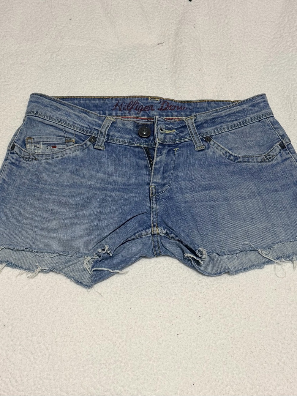 Tommy Hilfiger Faded Blue Denim Frayed Hem Shorts